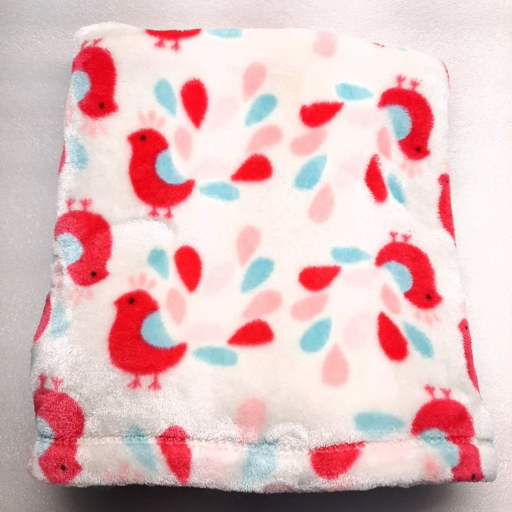 RARE Baby Starters‎ peacock bird baby Blanket hot Pink aqua teal grey Plush soft